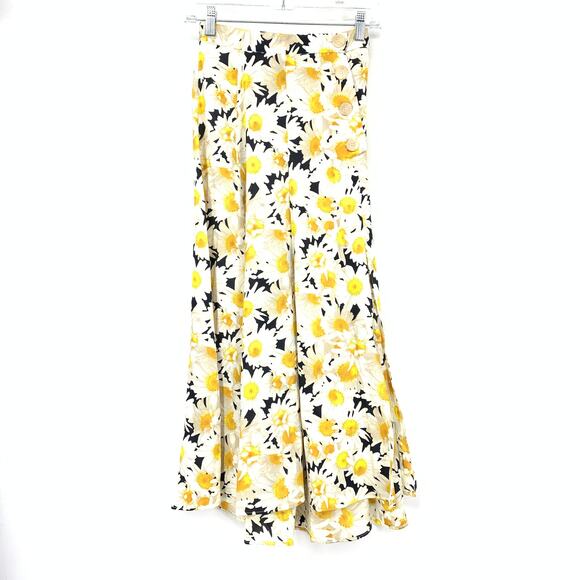 Zara Midi A-Line Skirt Womens Size XS White Yellow Daisy Print Elastic Waist - Picture 1 of 6
